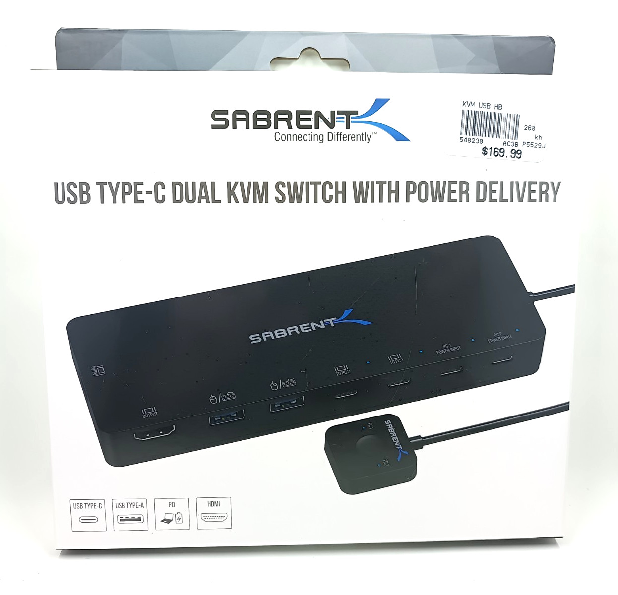 SABRENT USB Type C Dual KVM Switch with Power Delivery [USB-CKDH]