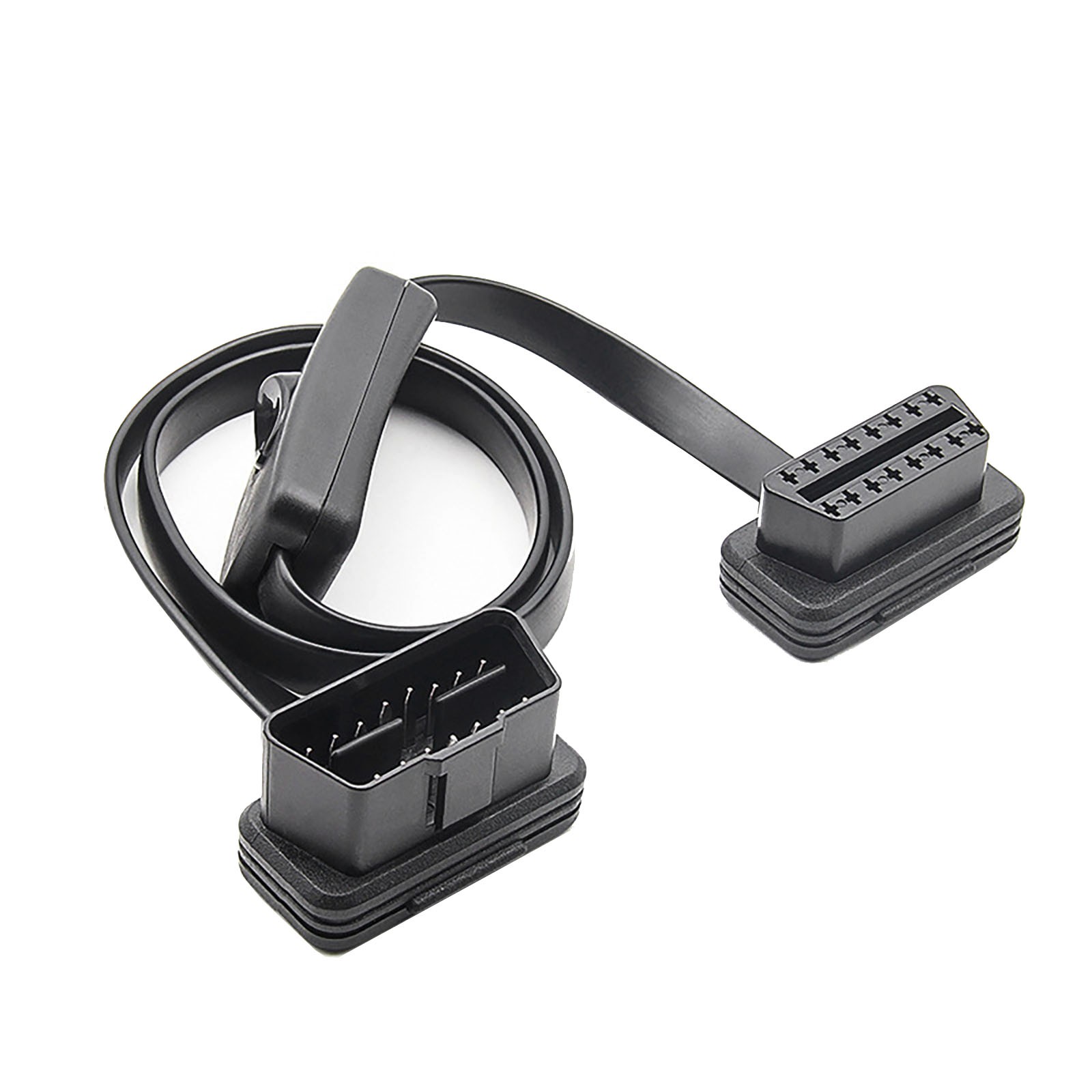60cm OBD2 II Low Profile Left Right Angle Y Splitter Flat Ribbon Extension Cable