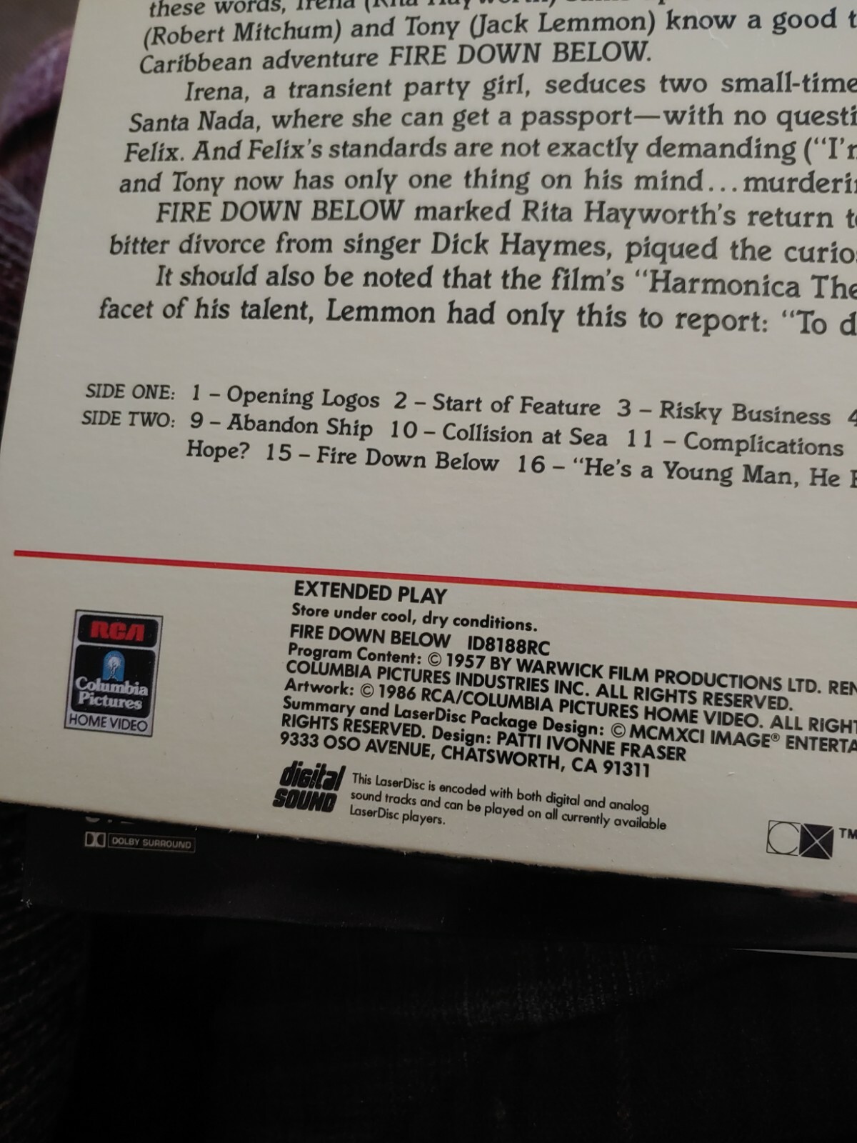 The Fire Down Below Robert Mitchum laserdisc Very Good Condition