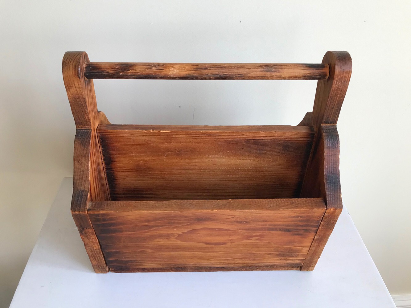Rustic Vintage Wooden Desk Organizer Tabletop Hand Crafted with Handle, 2 Sides