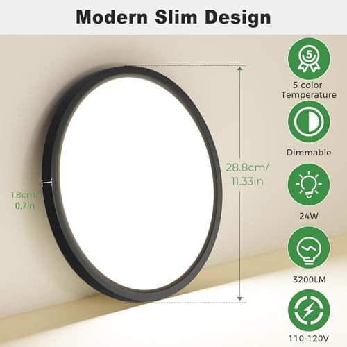 4Pack LED Flush Mount Ceiling Light, 12Inch 24W Dimmable 12"(4pack) Black