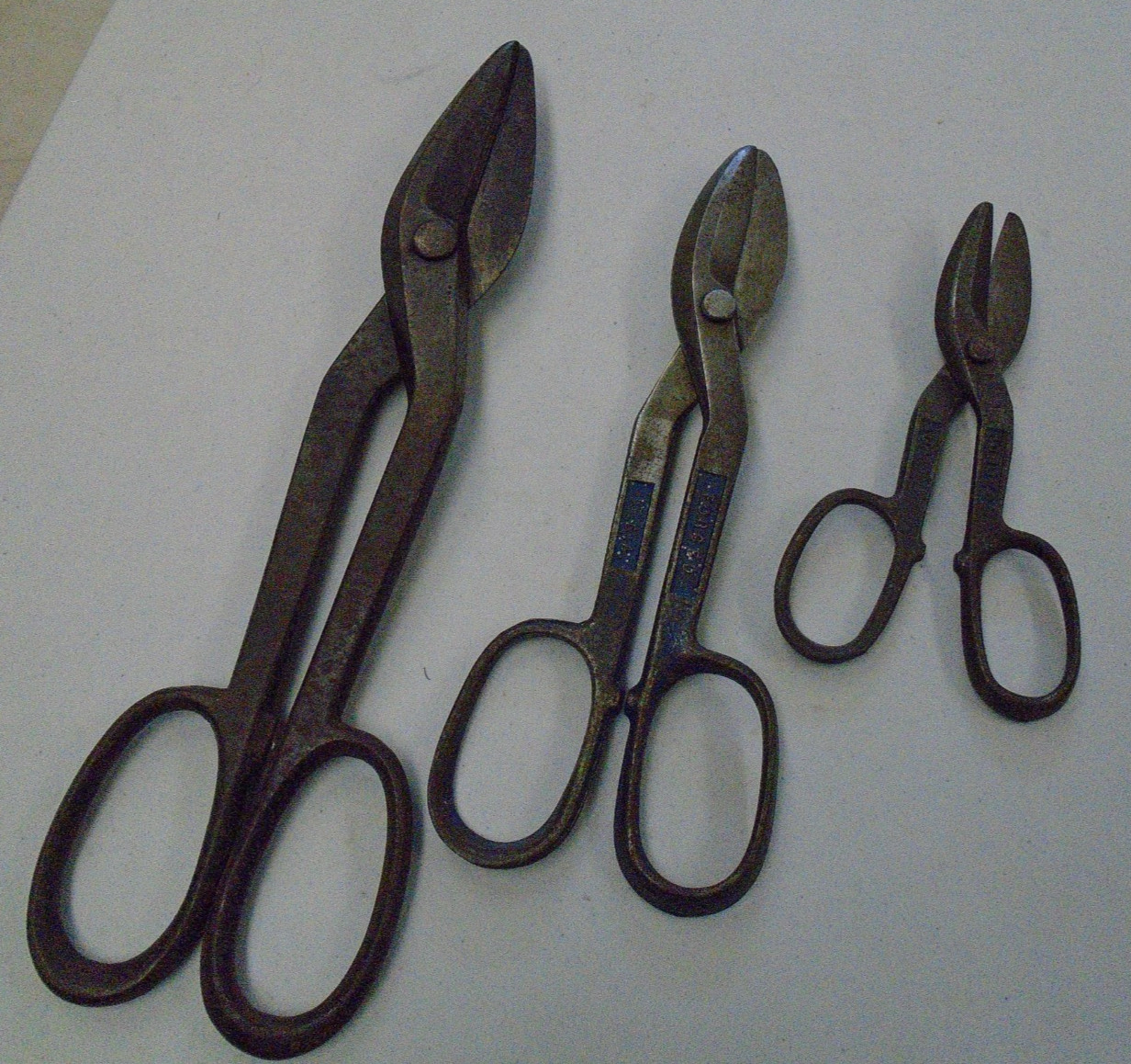 LOT 3 HEAVY DUTY TIN SNIP SHEARS ALL USA 13"-10"-7" P.S.&W SAMPSON-7" BLUE BIRD