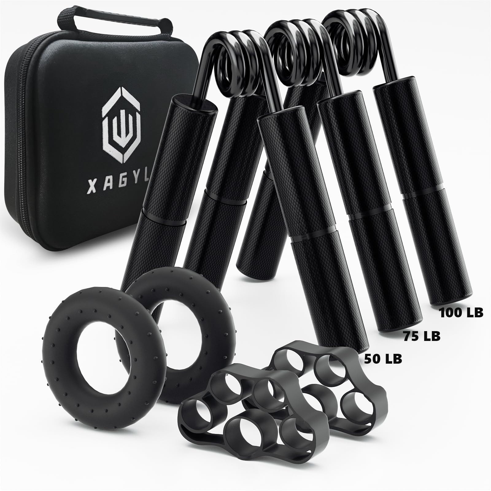 Hand Grip Strengthener Kit 50-175LB, Metal Gripper, Finger Stretcher & Grip Ring