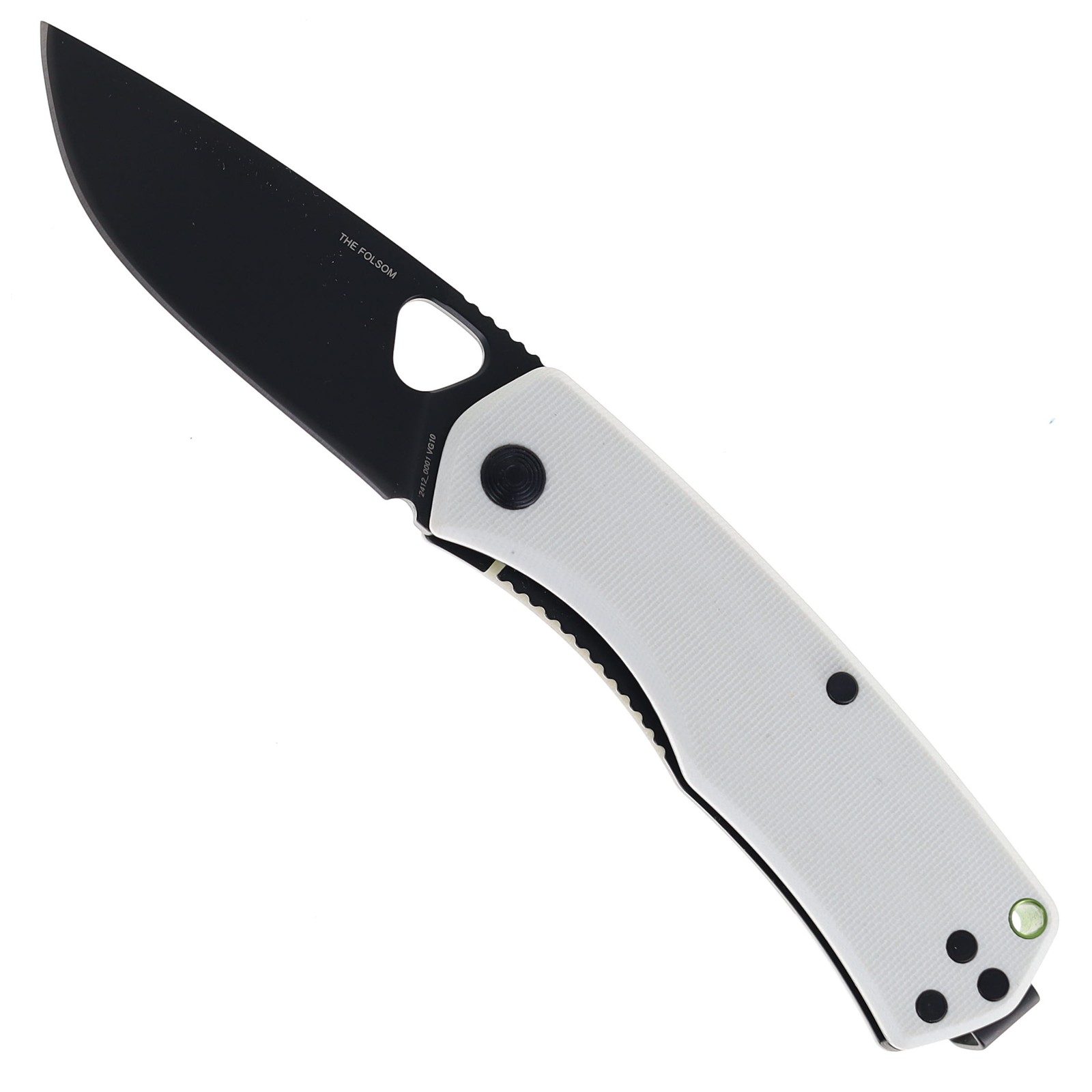James The Folsom Folding Knife White G10 Handle VG-10 Drop Point KN112116-00