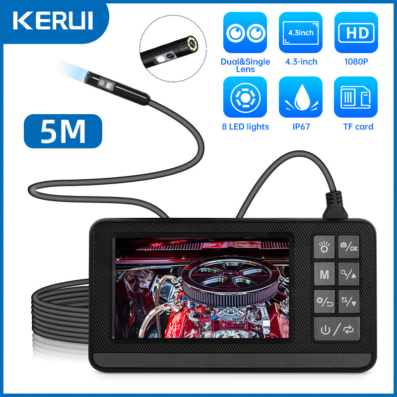 Endoscope Camera with Lights Dual Lens Borescope 16.4FT Cable 4.3" Screen 1080P