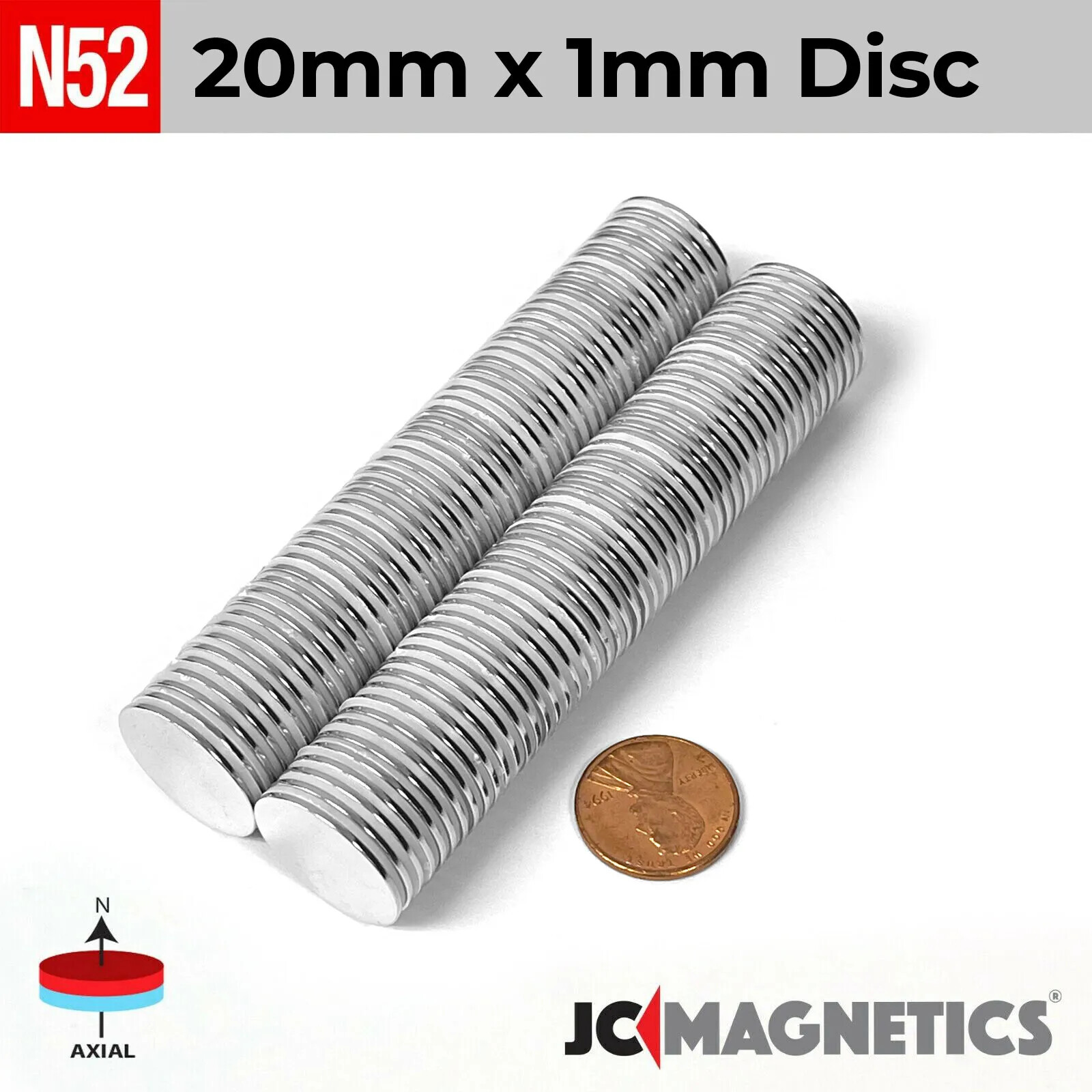 20mm x 1mm 13/16"x1/32" N52 Super Strong Disc Rare Earth Neodymium Magnet 20x1mm