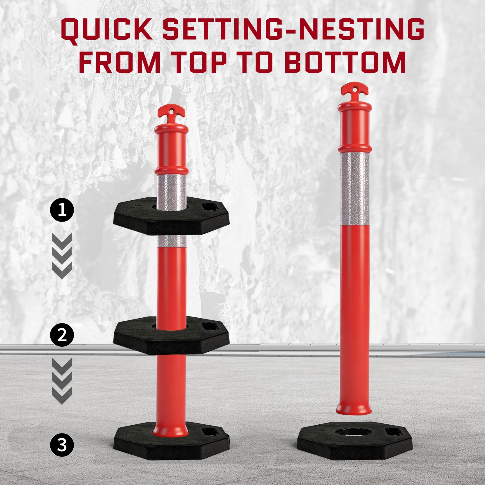 3 Pack 45" Traffic Delineator Post Cone with Base for Traffic Control Warning