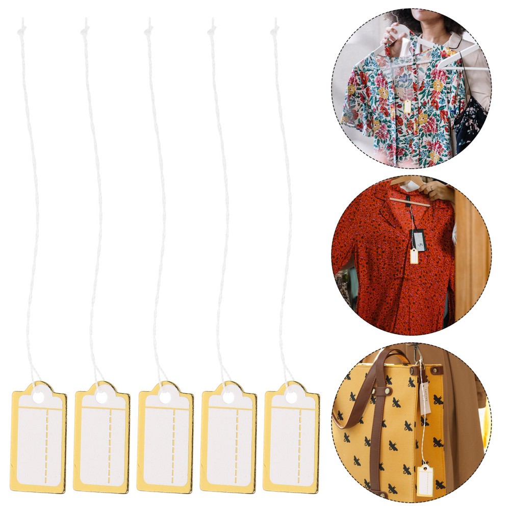 200Pcs Reusable Paper Jewelry Price Tags with String Golden Marking Labels