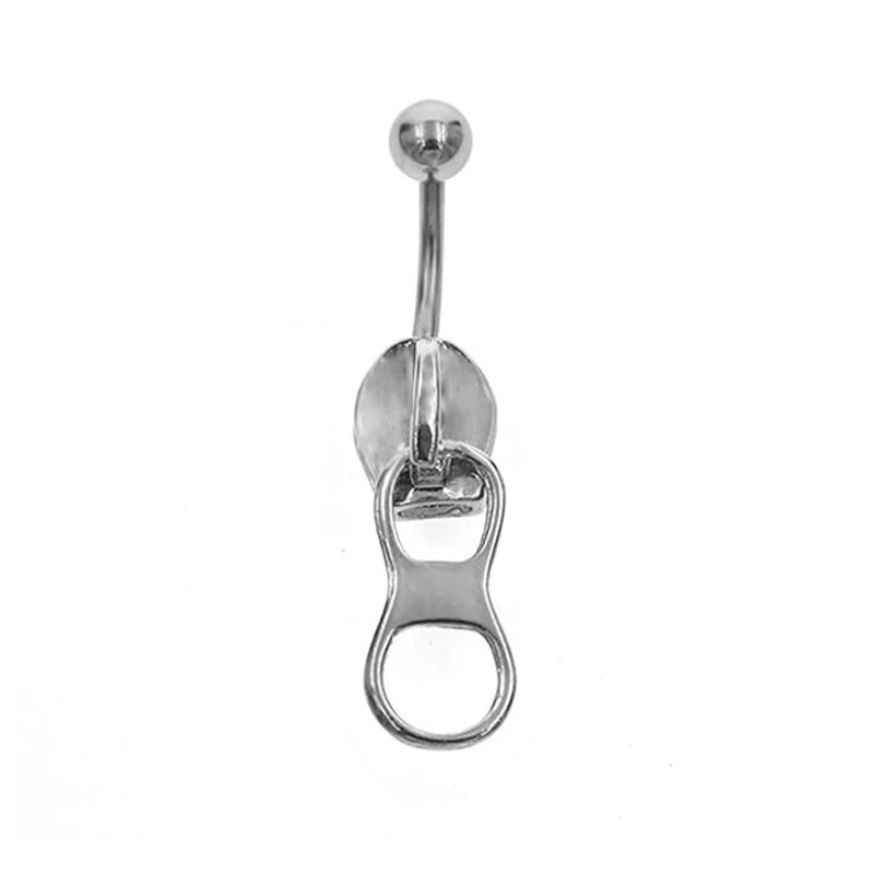 Punk Belly Button Rings Stainless Steel Navel Nail Creative Zipper Navel Ring