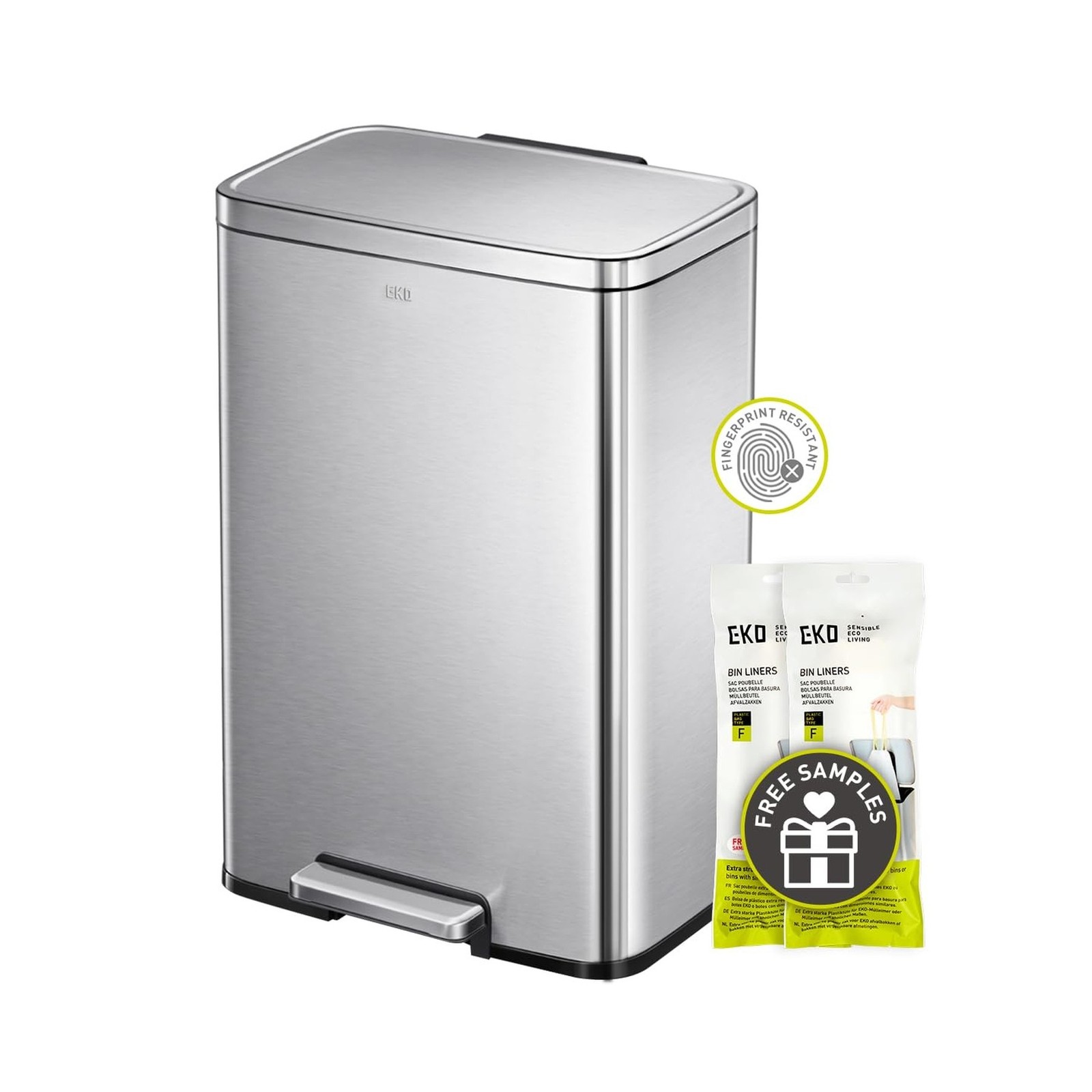 EKO Madison Brushed Stainless Steel 13.2 Gal/50L Kitchen Step Trash Can or Re...