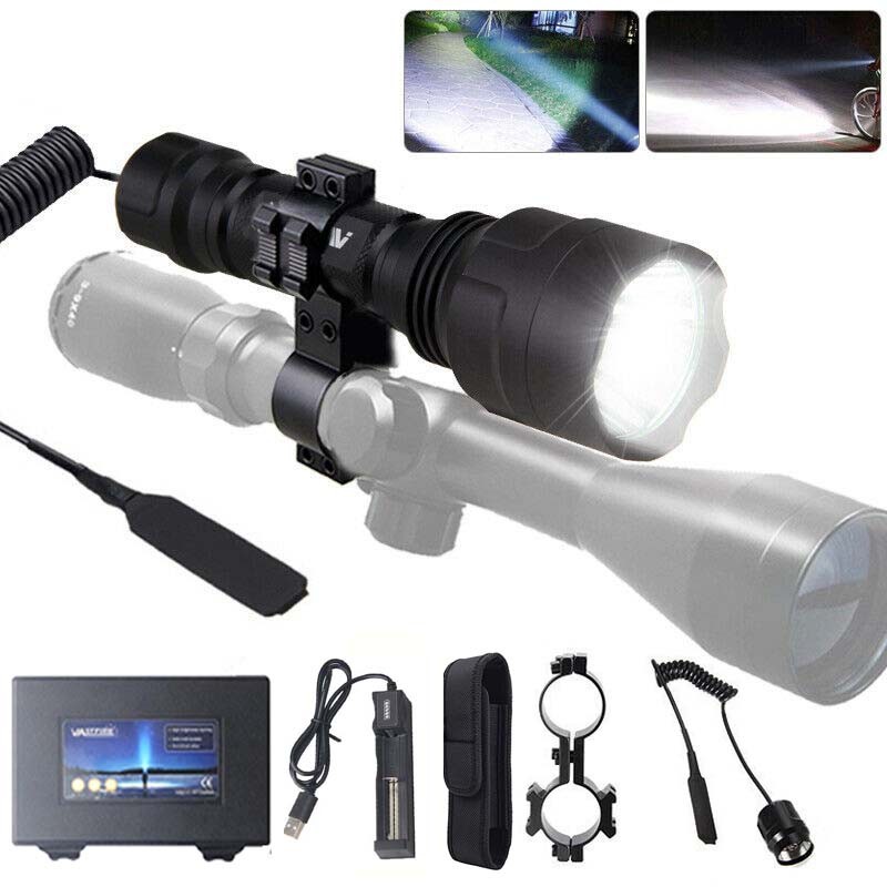 Hunting White Light LED Flashlight Mounted Torch with Scope Mount Dual 20mm Rail