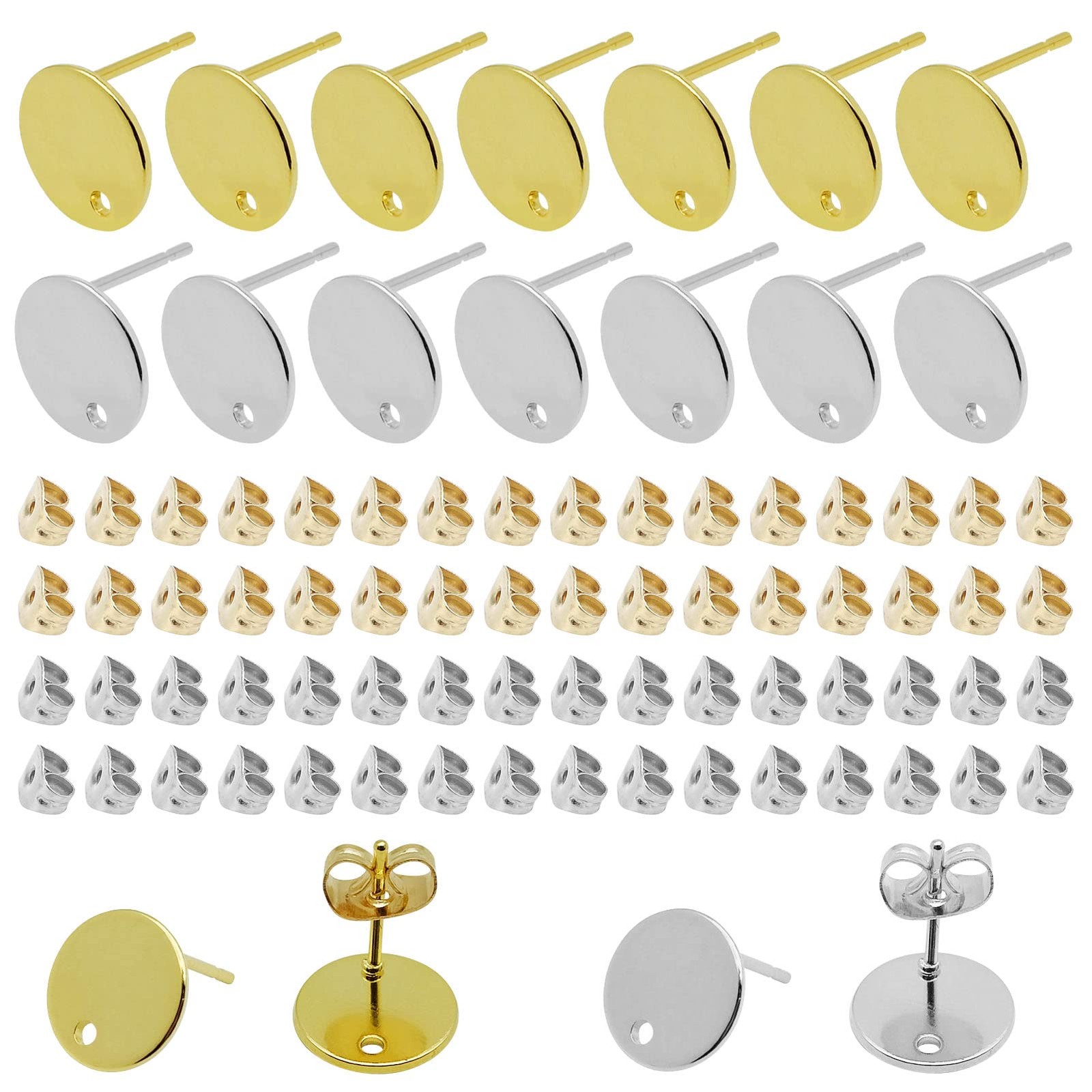 240Pcs Flat Round Earring Studs for Jewelry Making, Earring Findings Stainles...