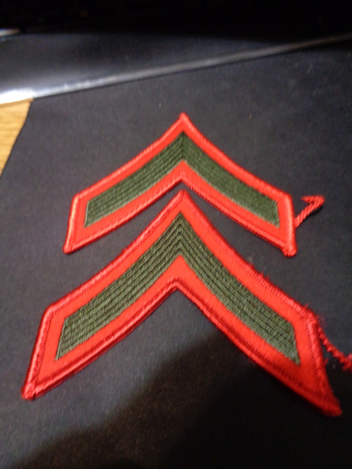USMC Private First Class PFC E2 Chevrons PATCH set Green on Red Service Alpha