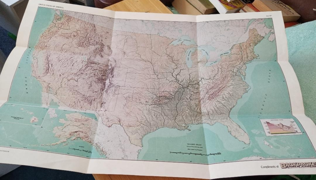 United States Shaded Relief Map 1969 Richard Harrison, Backpacker Dept Interior