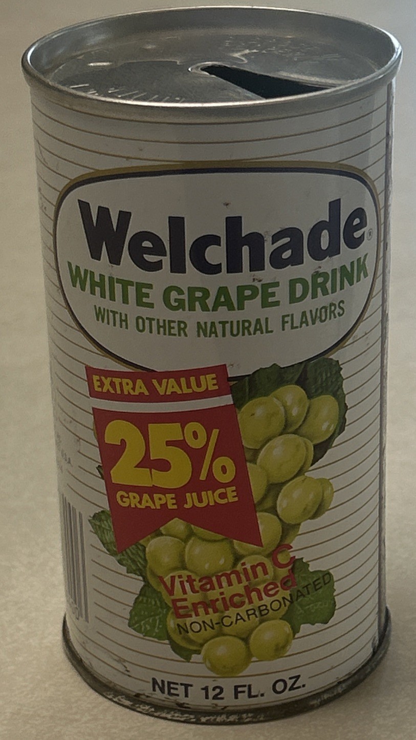 1974 Welchade White Grape Drink Empty 12oz. Steel Pull Tab Can, Welch Foods Inc.