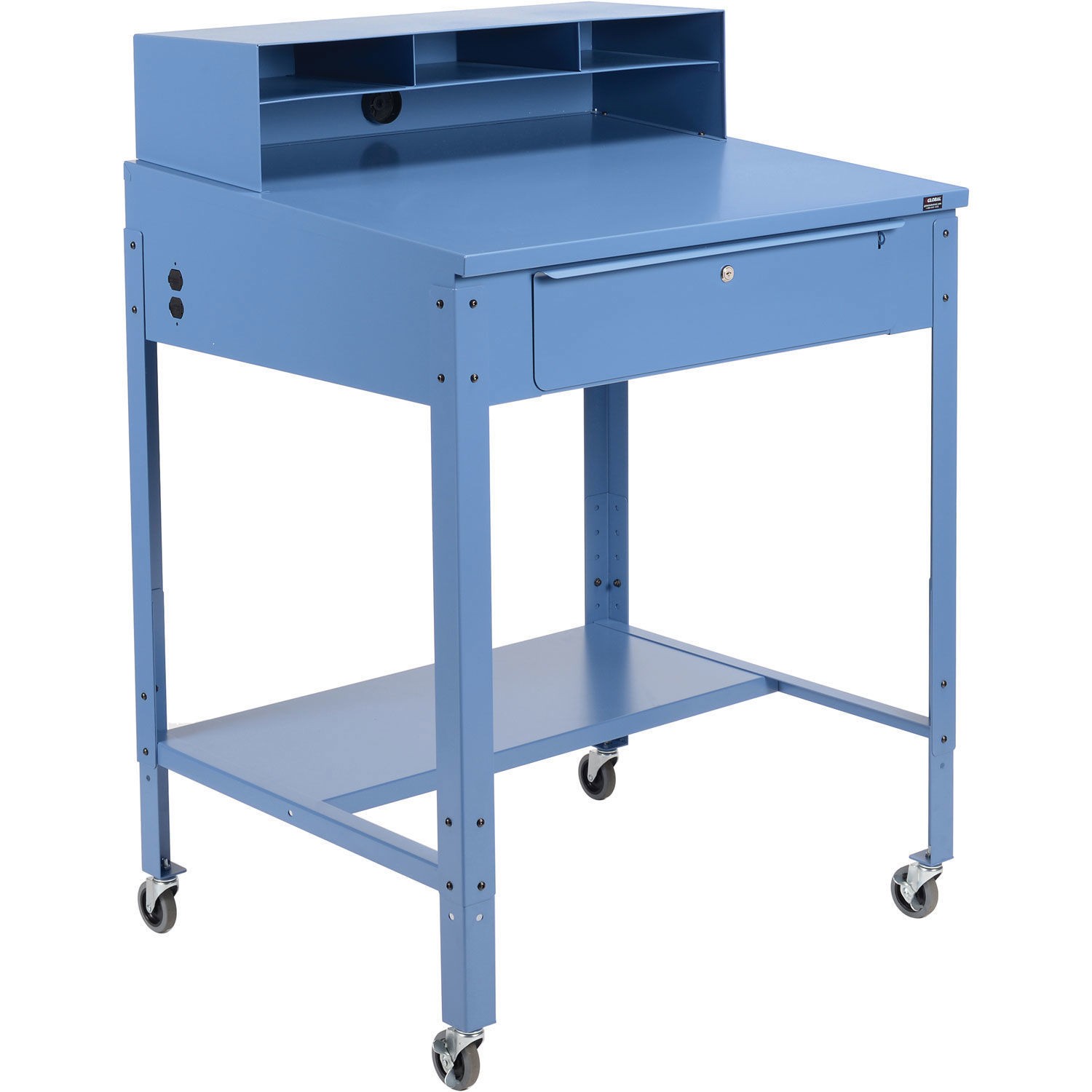 34-1/2"W x 30"D x 38"H Mobile Shop Desk with Pigeonhole Compartment Riser Sloped