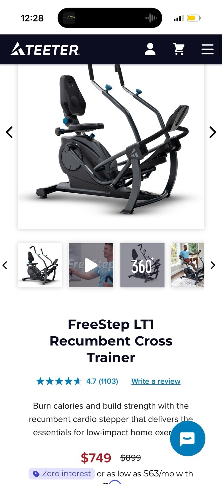 Teeter FreeStep LT1 Recumbent Cross Trainer Elliptical Exercise Machine Pickup
