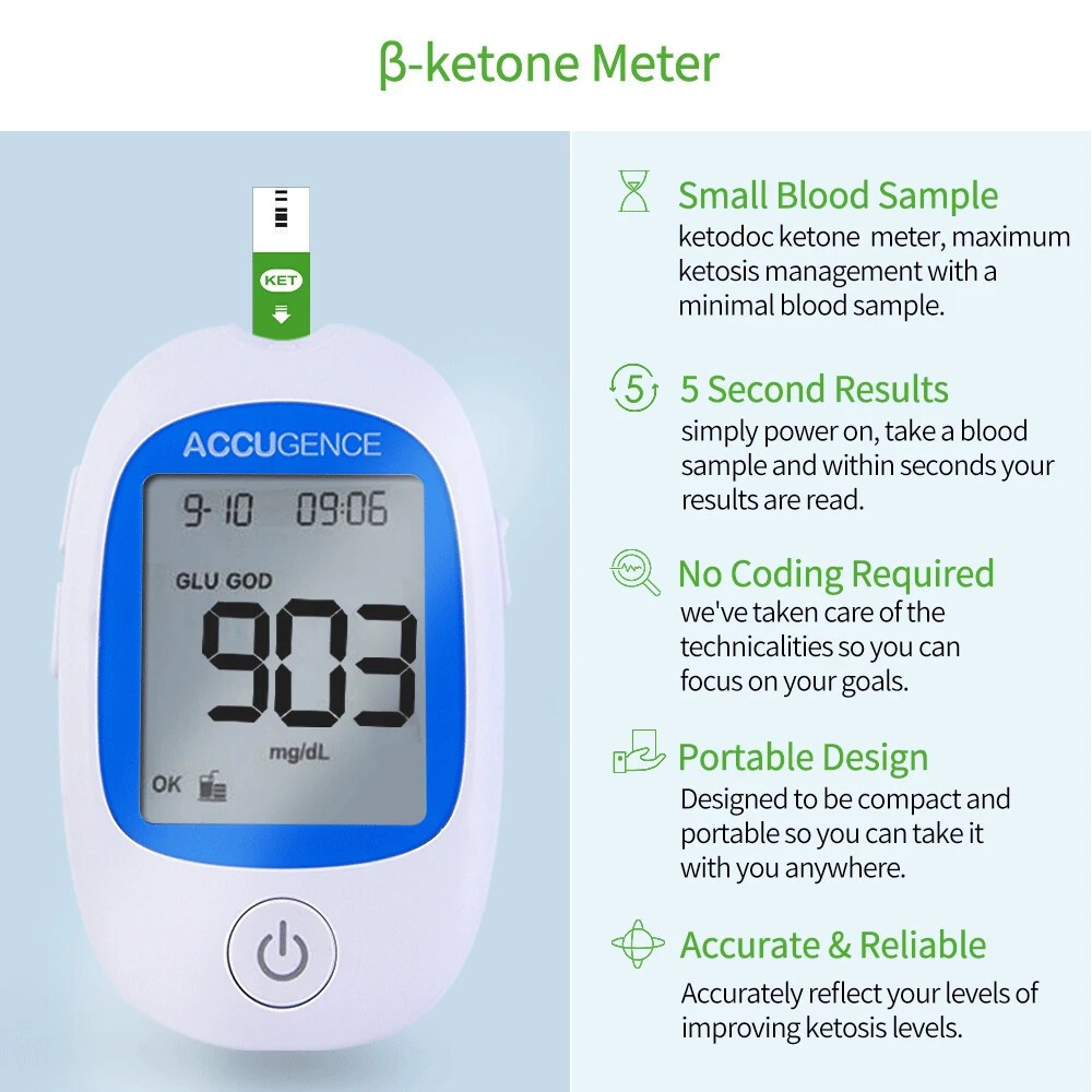 5 Second 3in1 Home Blood Ketone Tester Blood Glucose Meter Uric Acid Test xfd
