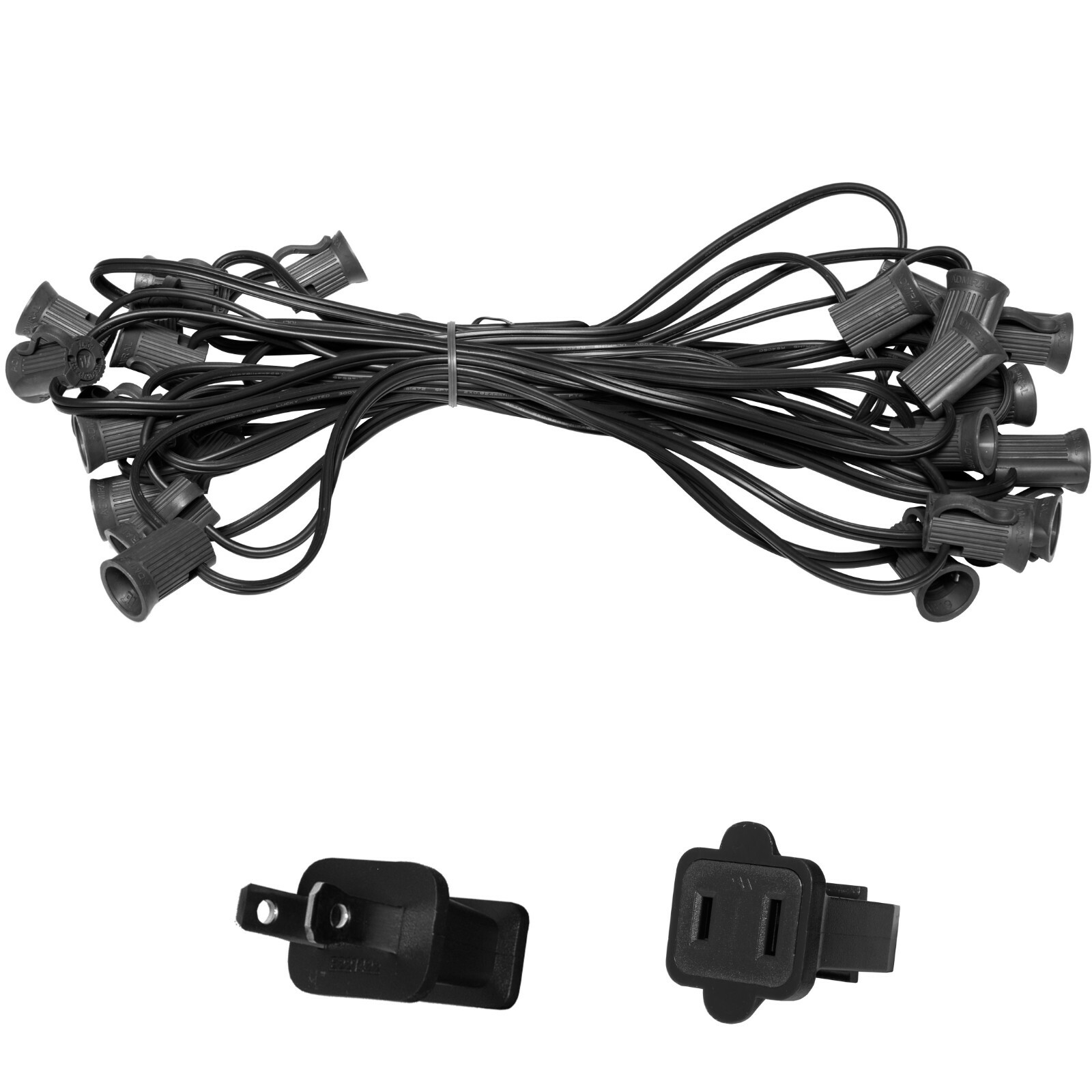 10'-50' Black Patio Light Socket Stringer, 12" Spacing, E12 Sockets, 8A, SPT1