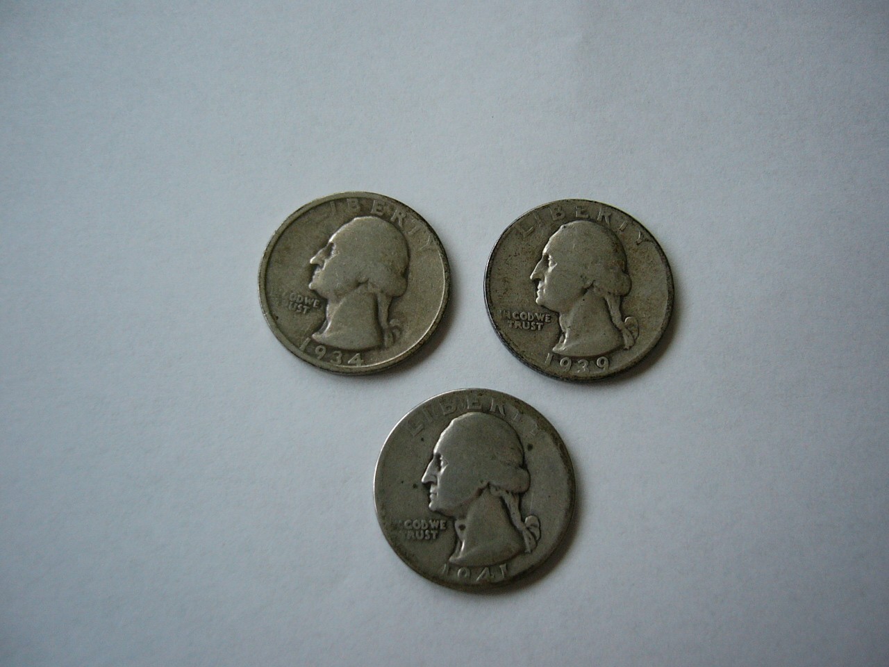 1934 , 1939 & 1941  Washington 90% SILVER Quarters