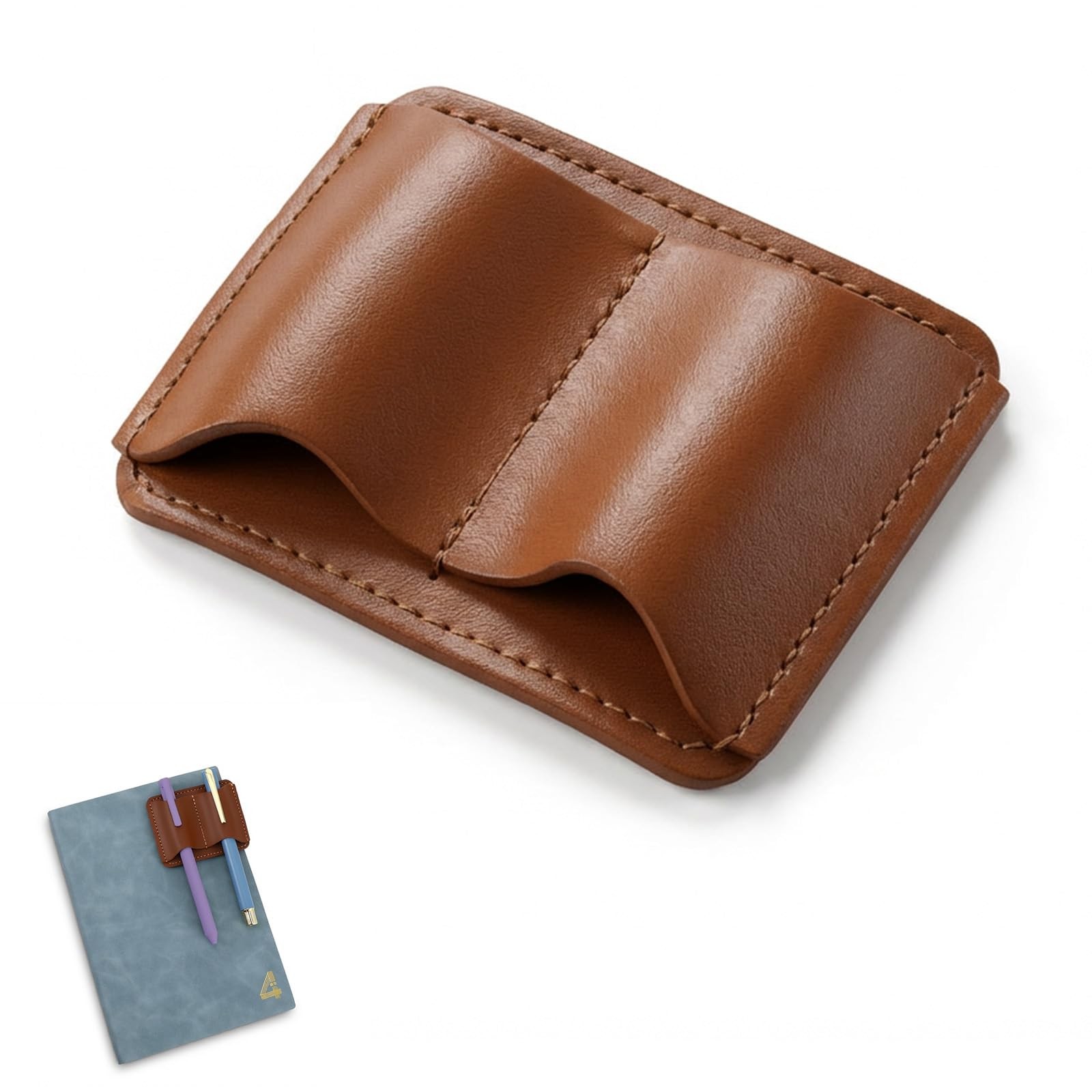 Leather Pen Holder for Notebook 2.9 x 2.3Inch Pen Holder Clip Double Slot Pen...