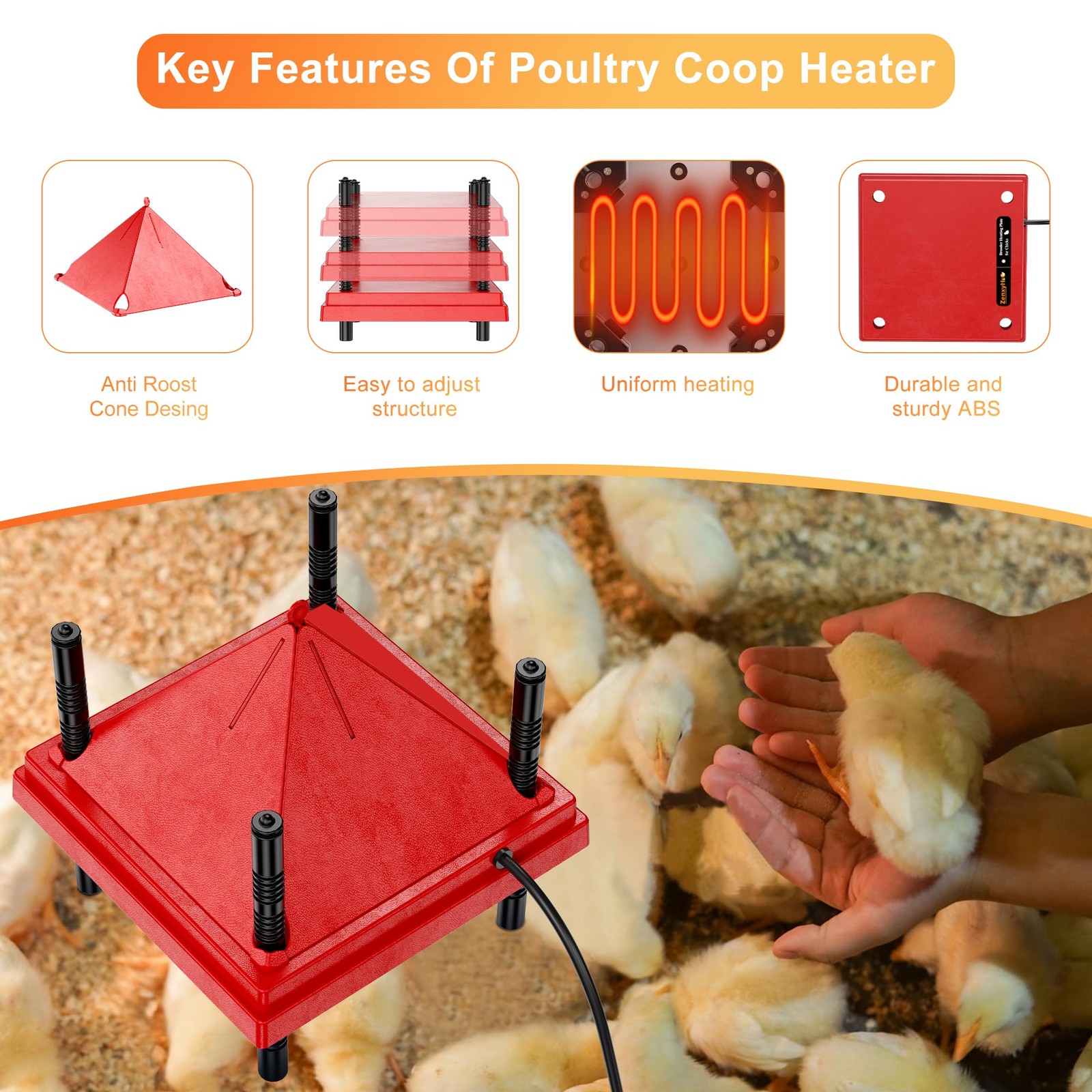 Brooder Plate for Chicks with Anti-Roost Cone, Chick Brooder Heater Red 10" x...