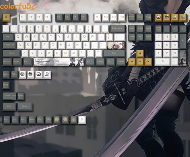 Game NieR:Automata PBT 128 Keys Full Set Dye-sub Keycaps for Cherry MX Keyboard
