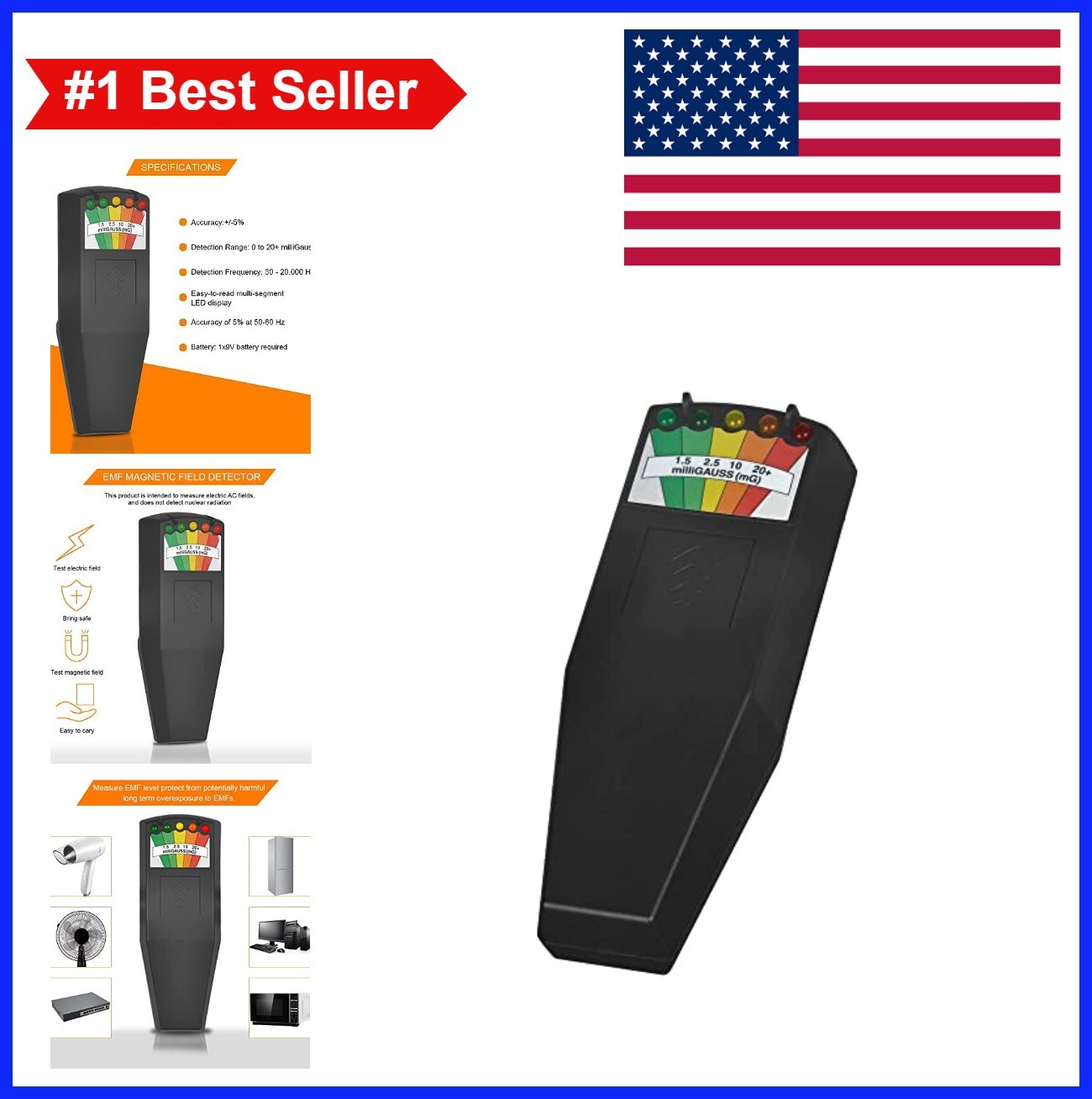 EMF Meter 5 LED Ghost Hunting Detector Electromagnetic Field Tester 50-20000 Hz