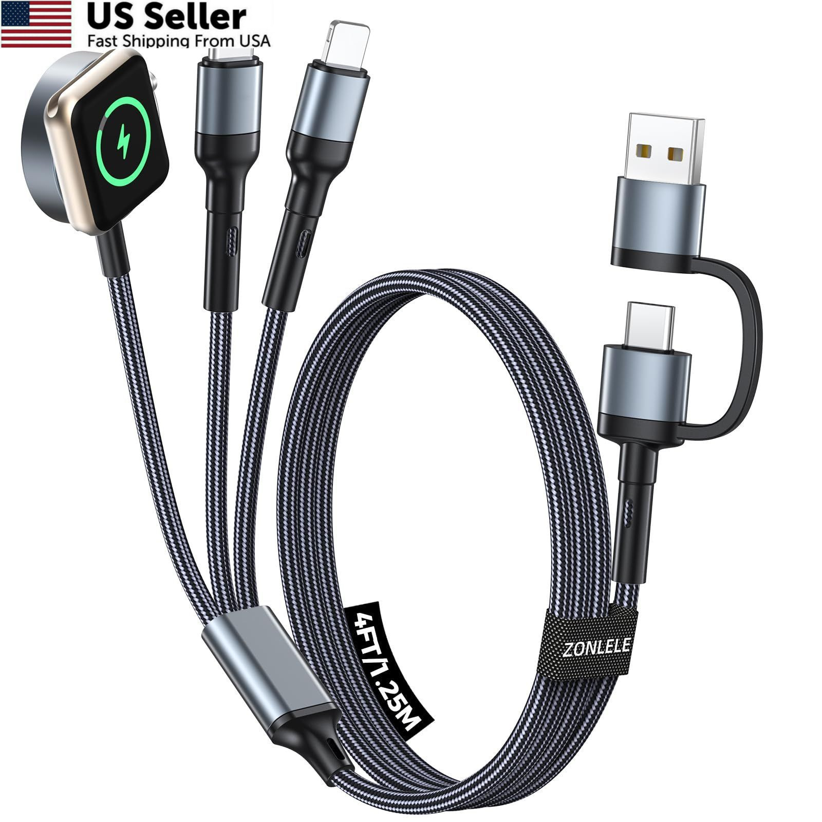 ZONLELE Travel Essentials for Apple Watch Charger,Multi Charging 4 FT, Black