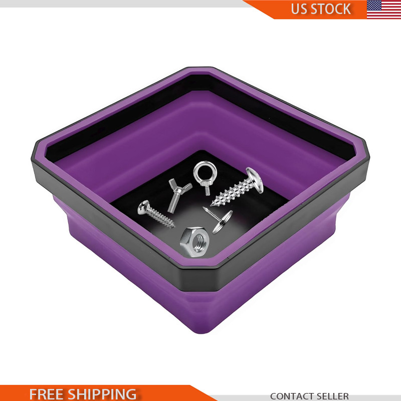 Collapsible Magnetic Parts Tray, 4.5 Square Silicone Metal Parts Organizer