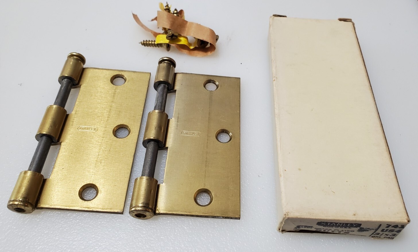 Stanley 741 Butt Hinges Butts Satin Brass Plated Steel NOS 2" x 3.5"