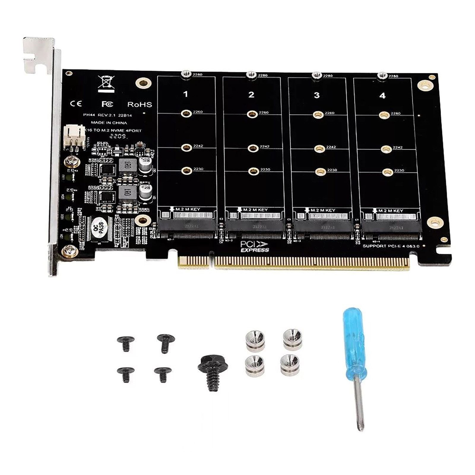 4-Port M.2 NVME SSD to PCIe 3.0 4.0 X16 Connector Expansion Card 4 x 32Gbps
