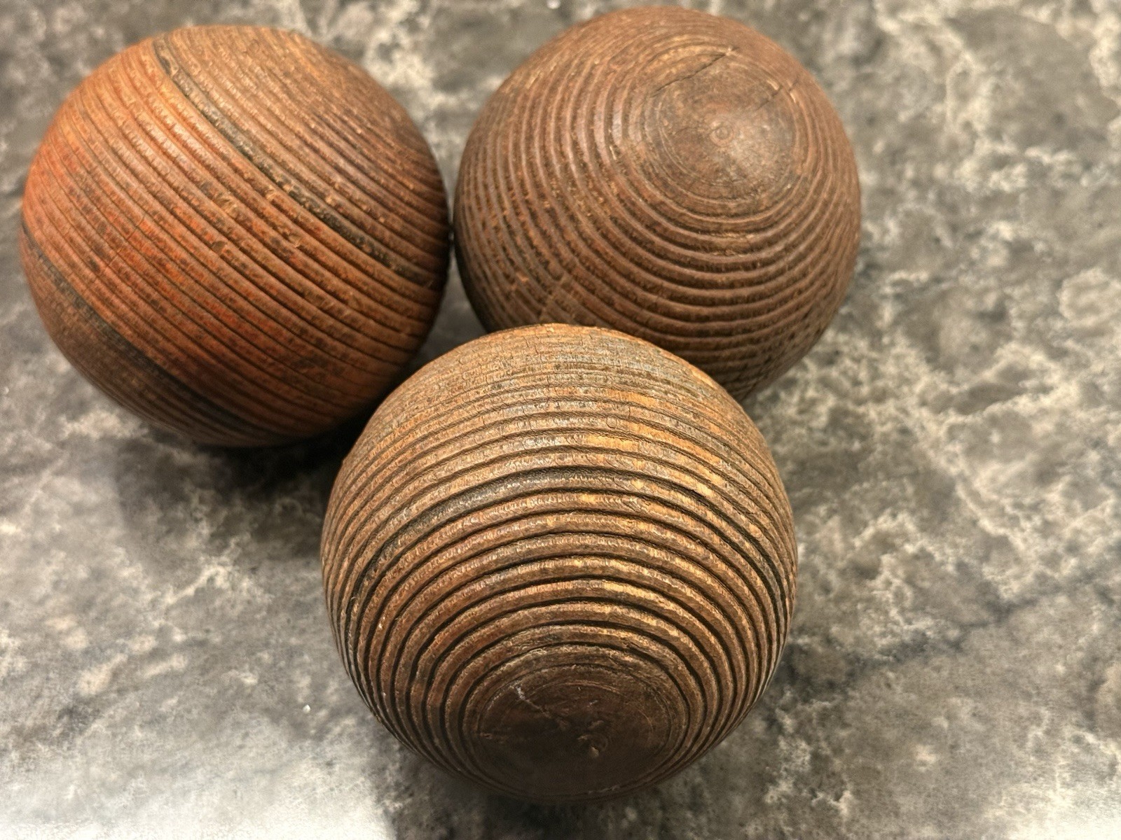 Vintage Wooden Grooved Ribbed Croquet Balls - Lot Of 3