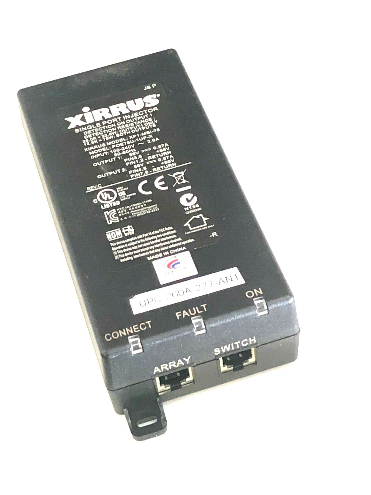 Xirrus POE75U-1UP-X  XP1-MSI-75 Single Port Injector  Power Over Ethernet