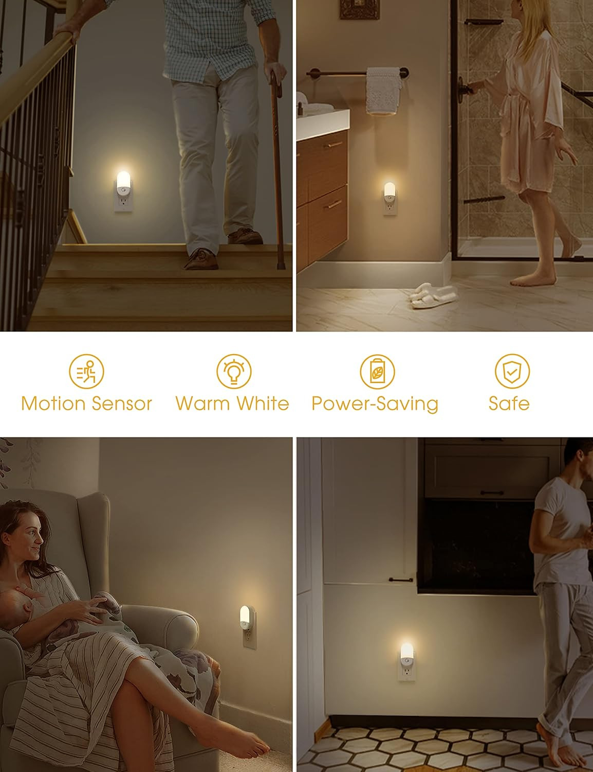 Motion Sensor Night Light, 2Pack, Motion Activated Night Light, Night Lights Plu