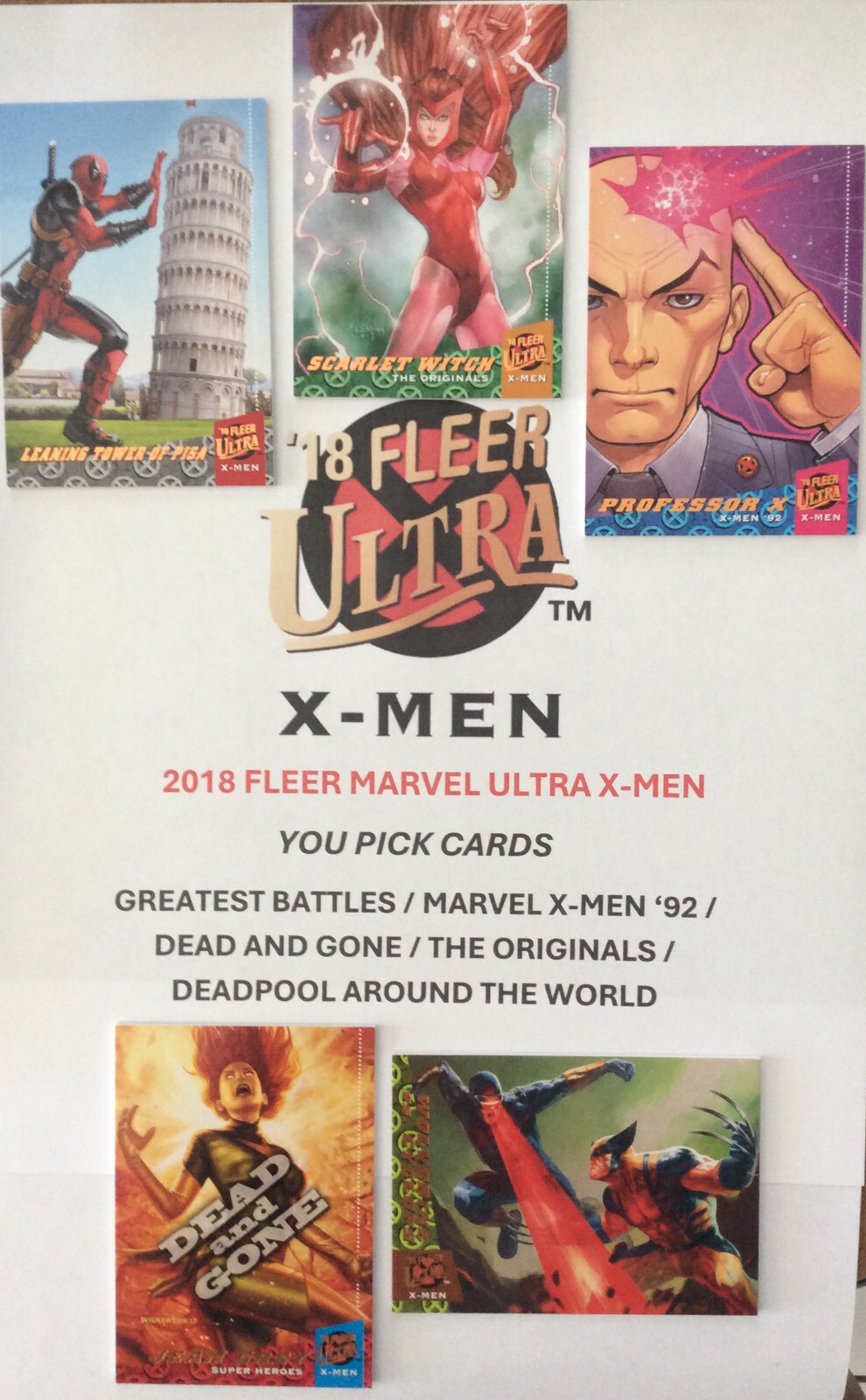 2018 Fleer Marvel Ultra X-Men YOU PICK CARDS ASSORTED INSERTS