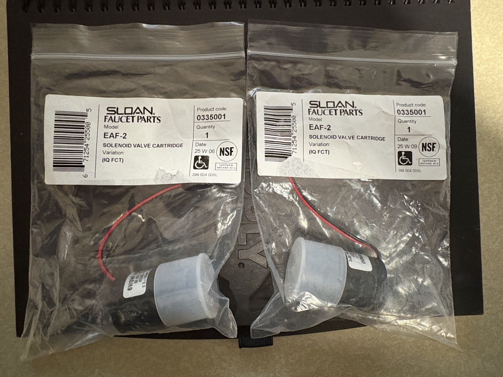 Quantity of 2. Sloan EAF-2 Solenoid Valve Cartridge  Product Code 0335001