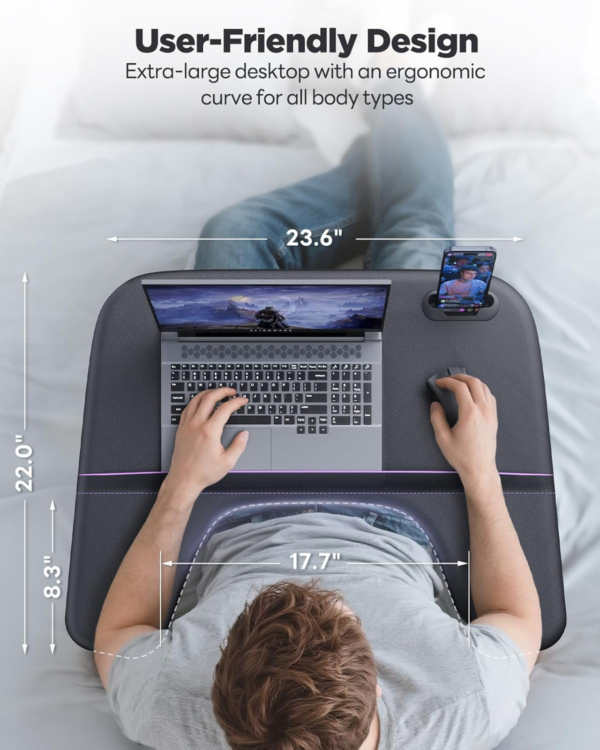 Adjustable Laptop Lap Desk for Bed & Couch with Soft Armrest - Black