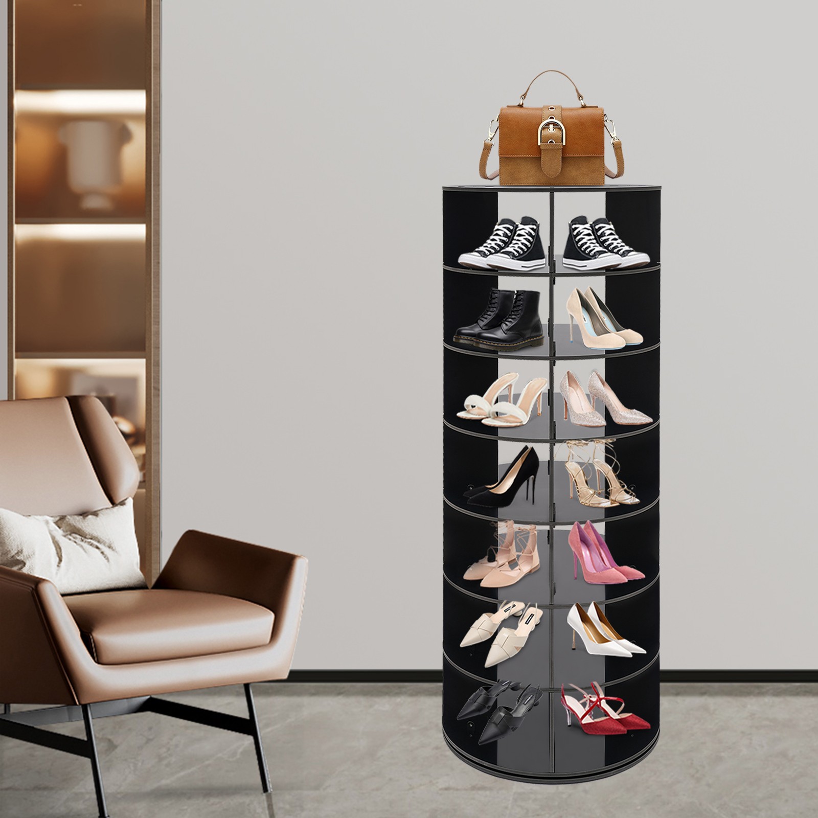 360° Rotating Shoe Rack 7-Tier Spinning Shoe Rack 152cm H Shoe Storage Organizer
