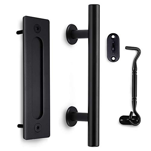 Orgerphy 12 Inch Black Barn Door Handle with Door Latch Set| Black 12 inch