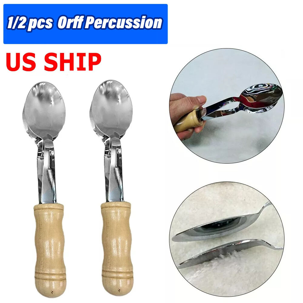 1/2*Metal Steel Musical Spoons Wooden Handle -  Irish Folk Percussion Spoons