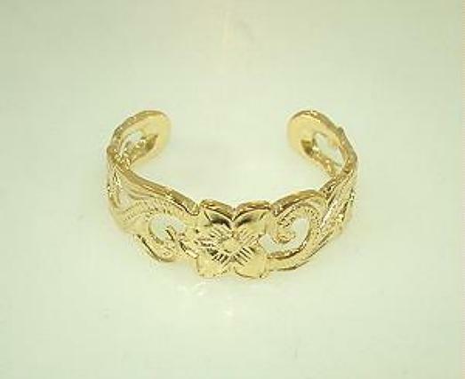 6MM YELLOW GOLD-PLATED 925 SILVER PIERCED HAWAIIAN PLUMERIA SCROLLS TOE RING