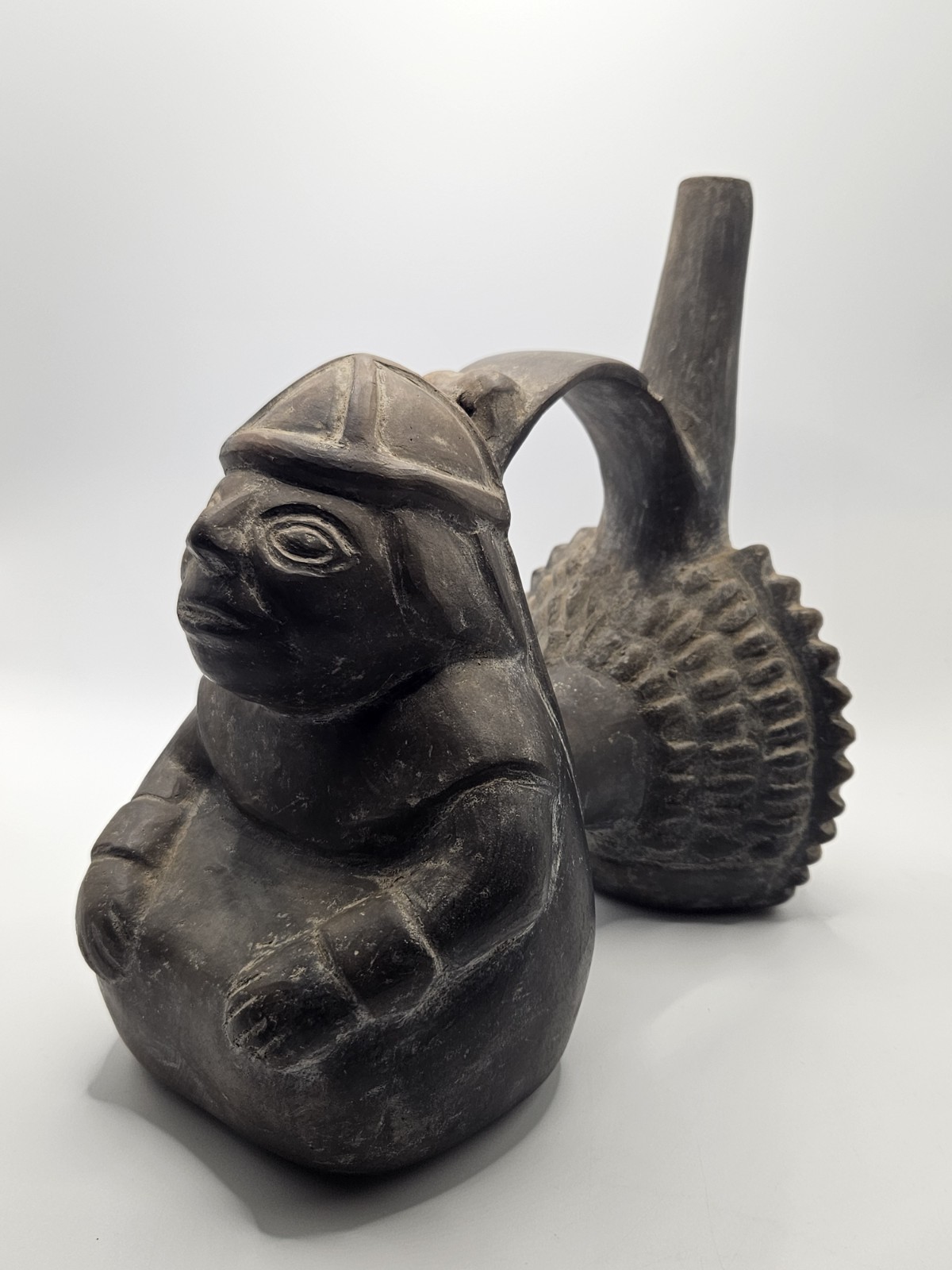 Peruvian Blackware Pottery Vessel Chimú Style Pre Columbian Seated Figure Repro