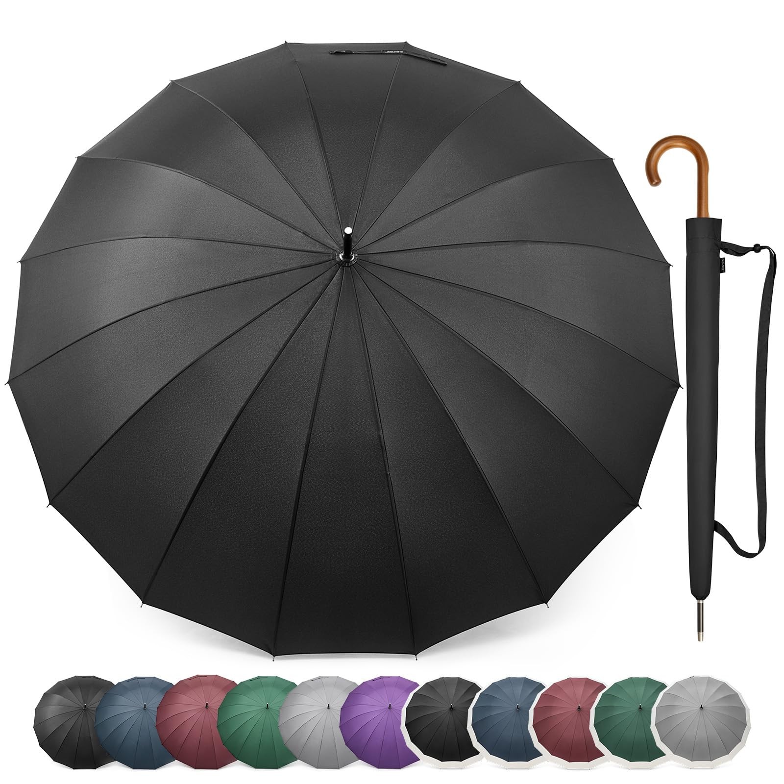 G4Free 54 Inch Large Windproof Umbrella for 2 Persons, 16 Ribs 54 inch, Black