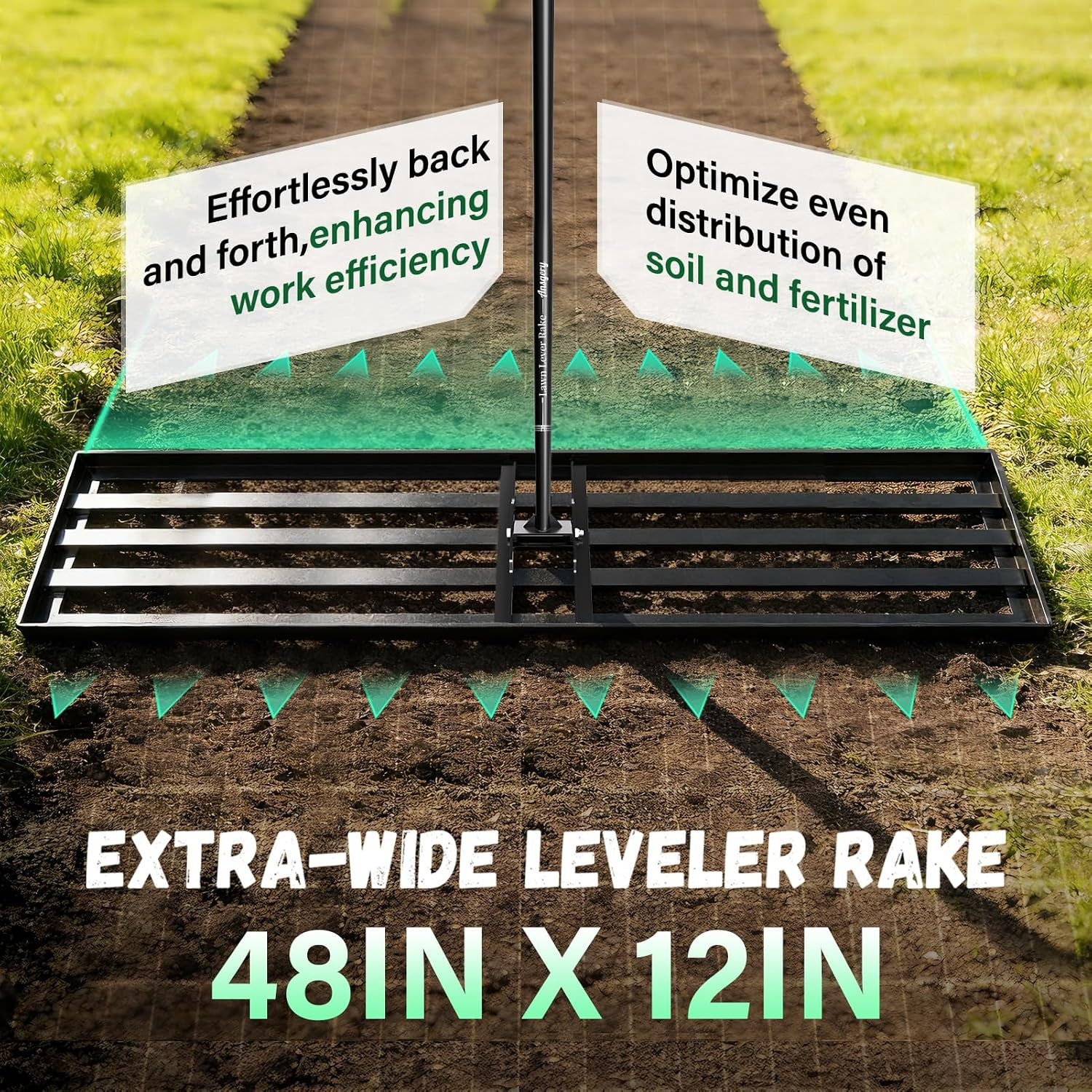 48X12 Inch Lawn Leveling Rake,Leveling Rake 78" Long Handle, Yard Level Rake,Hea
