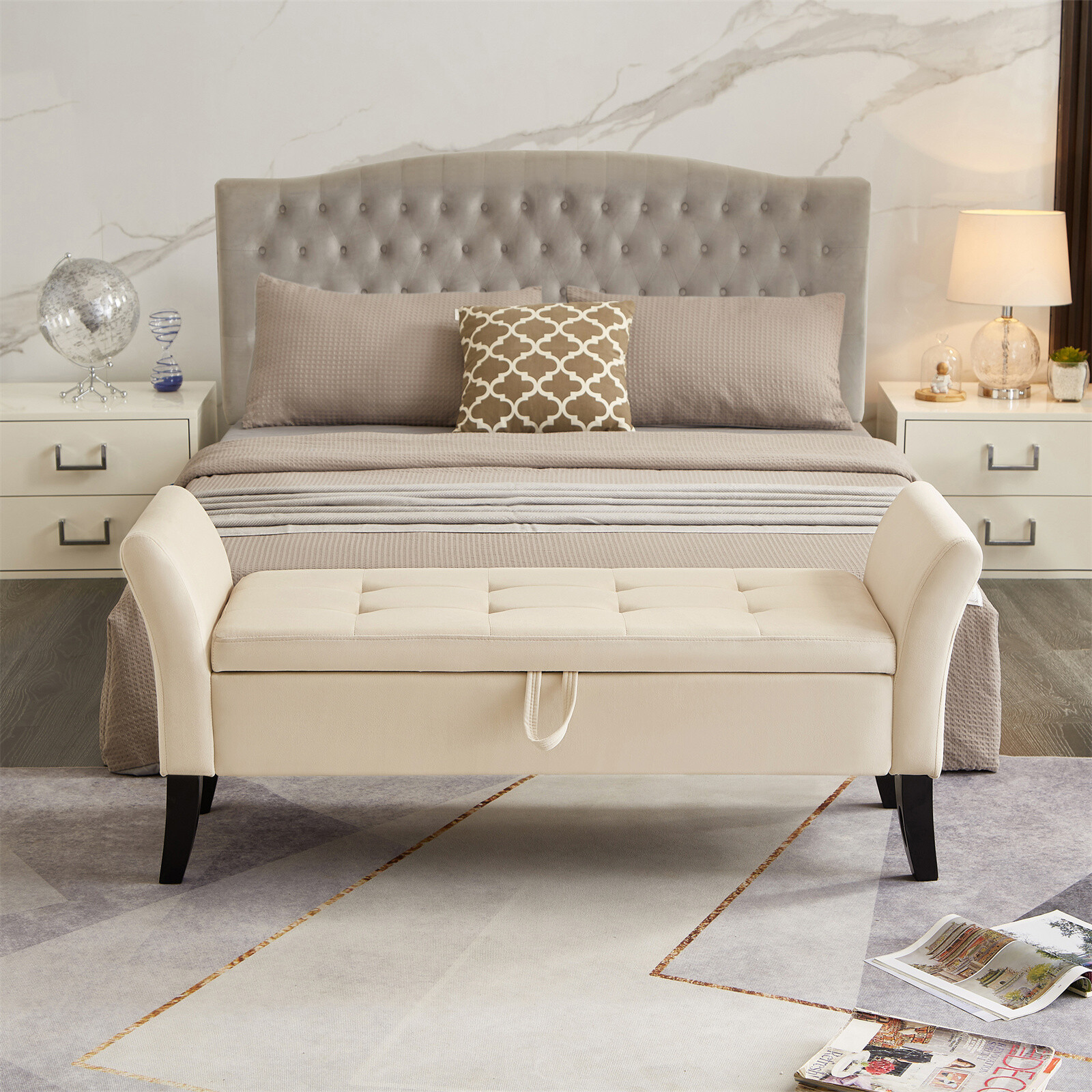 Modern Bed Bench Sofa End Bed Tool Footrest Storage Ottoman For Bedroom Home