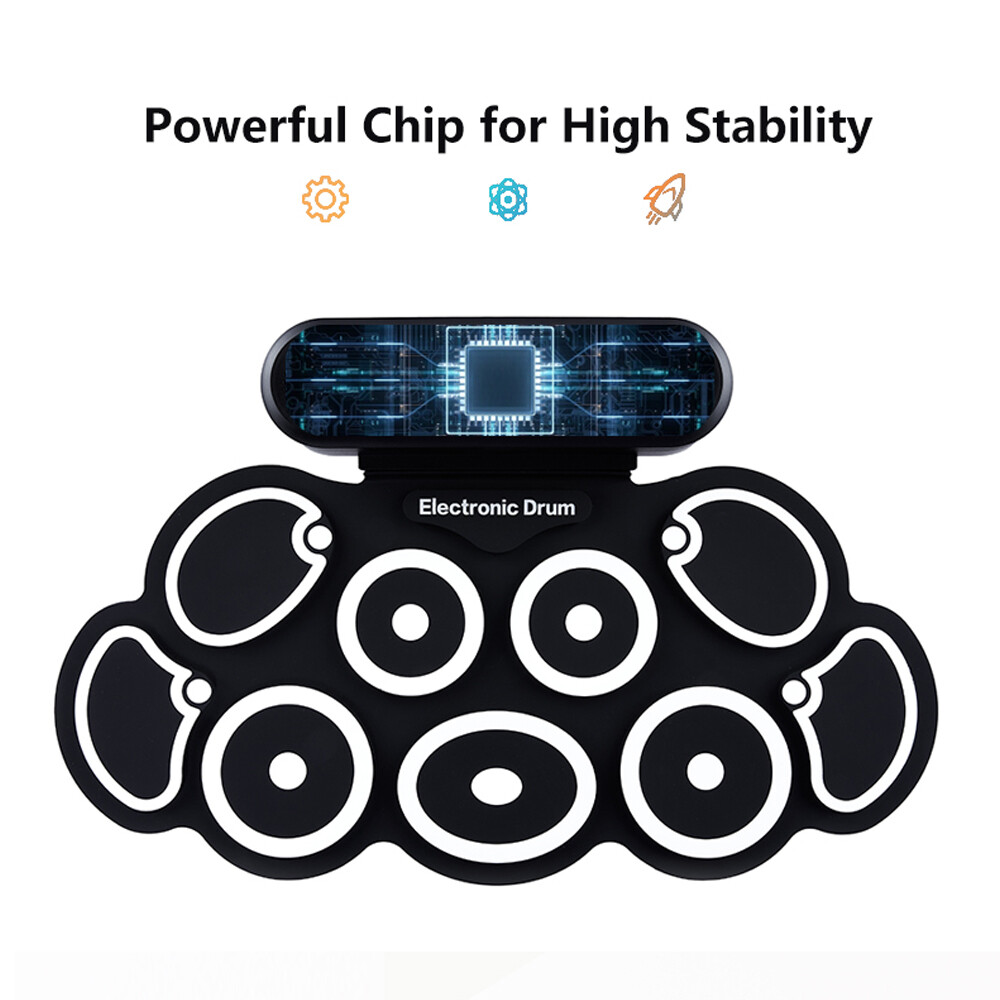 Electronic Drum Set 9 Pads Drum Practice Pad Kit Roll-Up Electric Drum Set