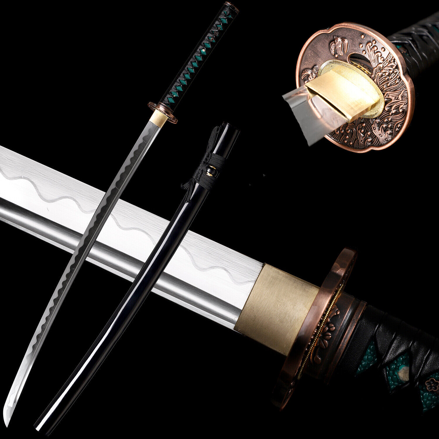 Black Polished Full Tang Cabon Steel Katana Razor Sharp Japanese Samurai Sword
