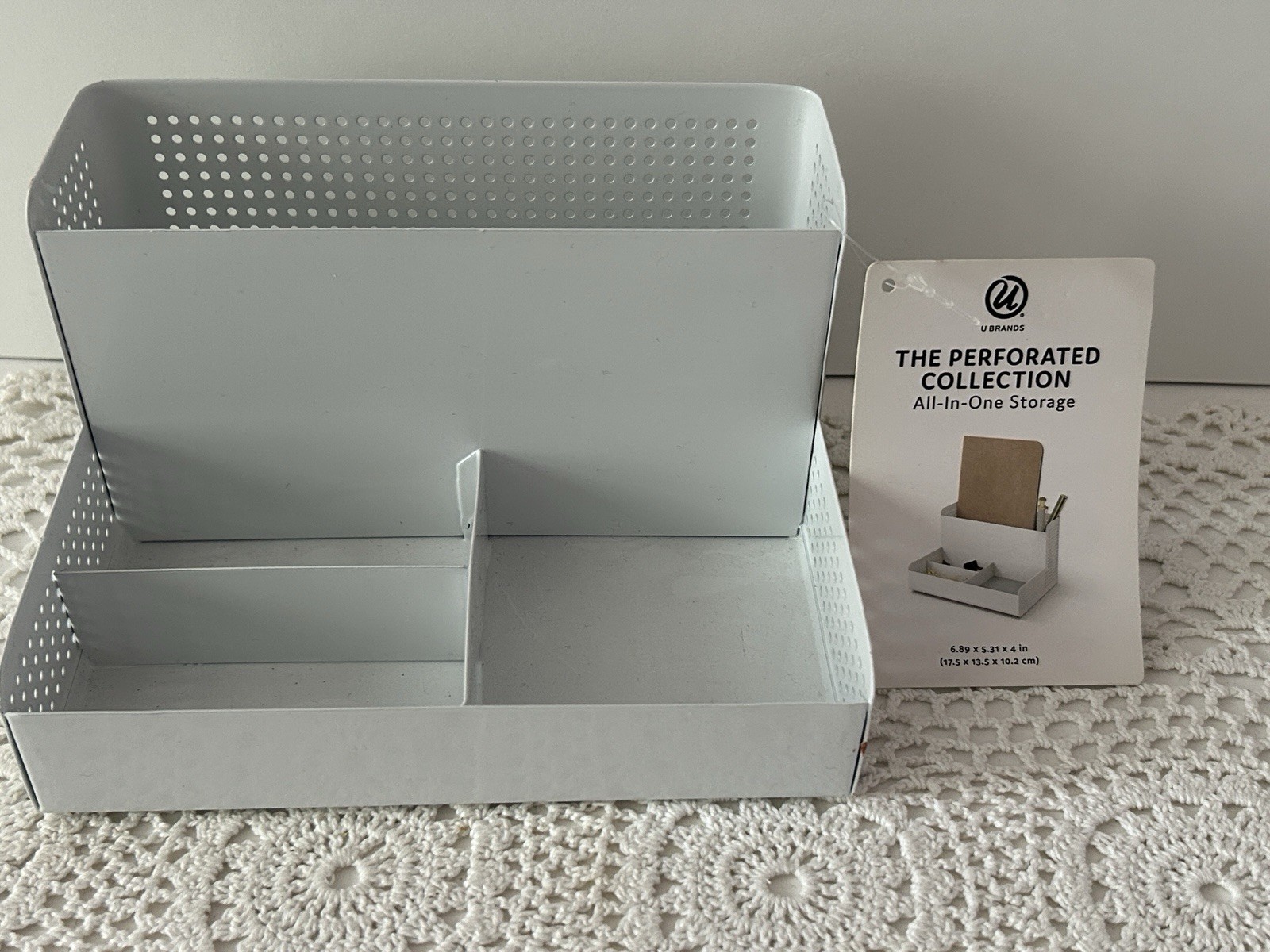 New Metal Perforated Collection All in One Organizer.Desk Top Compartment White.