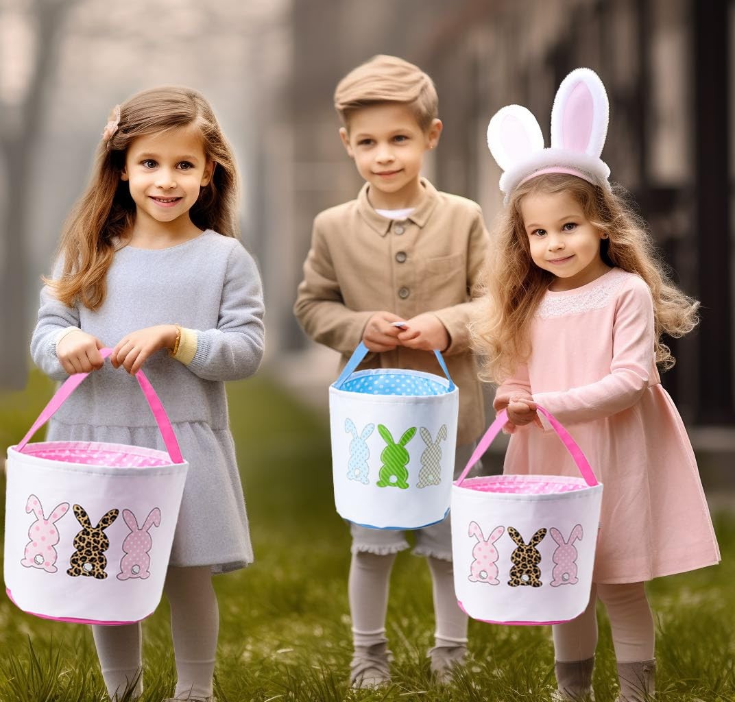 Ouksma Canvas Easter Basket Easter Bucket for Egg Hunts Easter Eggs Easter gi...